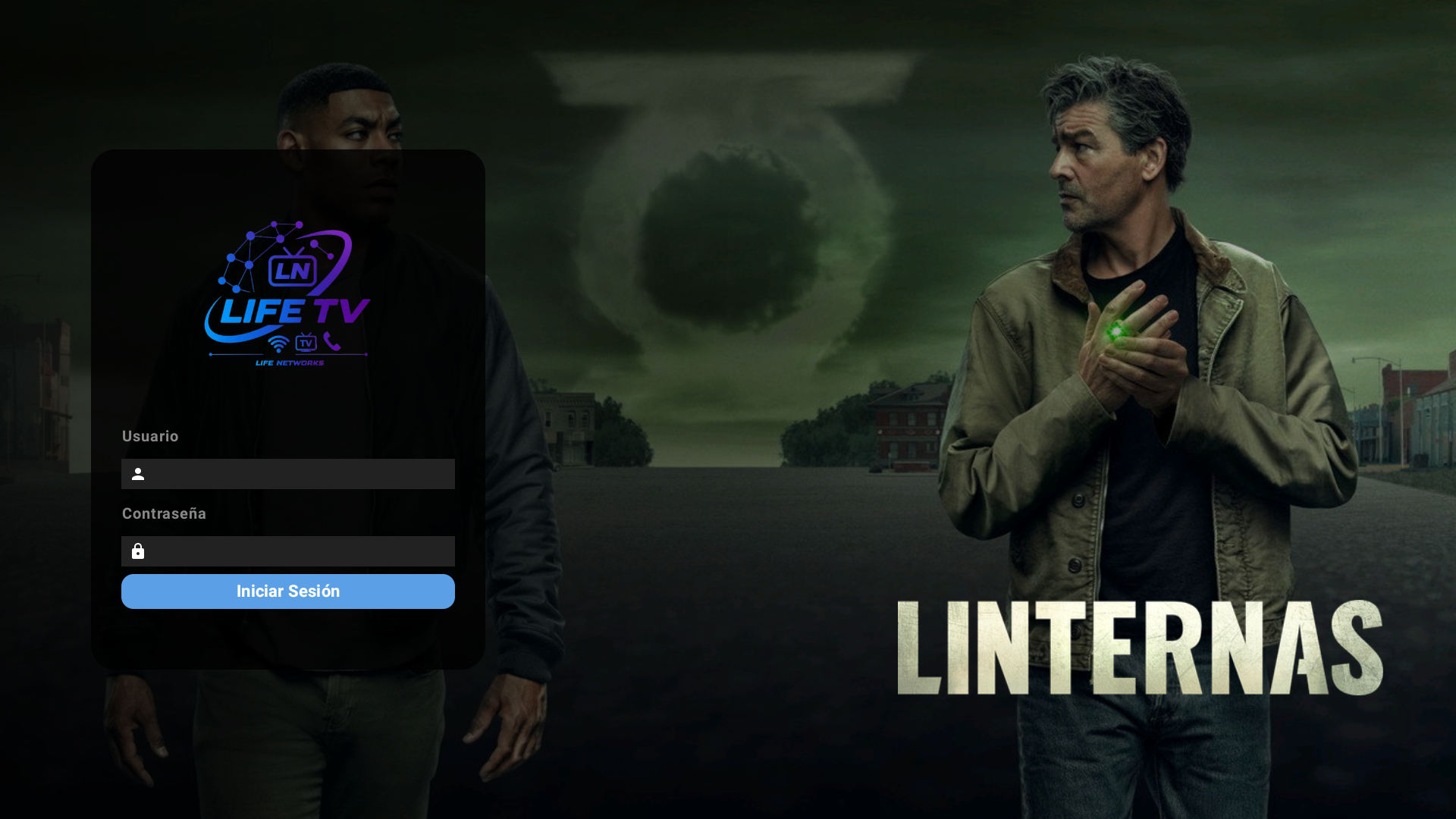 Pantalla de acceso de la aplicación LifeTV en televisión